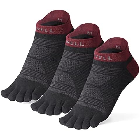 Toe Socks for Women and Men, VWELL Five Toe Socks with Coolmax for Quick Moisture Wicking, 3Pairs Ankle Socks for Running, Blackred, Medium Cover