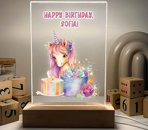 Lámpara de noche unicornio LED personalizada con base de madera miniatura 4