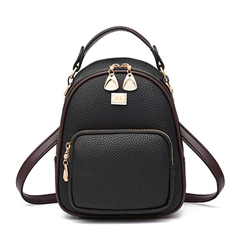 Mochila feminina FENICAL MIni de couro PU bolsa escolar casual para compras (Preta), Mini mochila, P