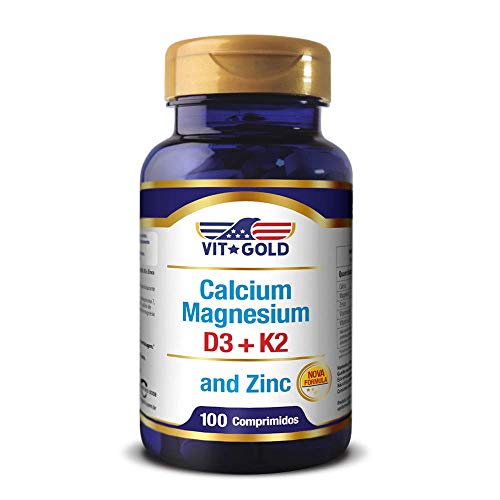 Vitgold Cálcio Magnésio Zinco Com Vitamina D3 E K2 100 Comp.