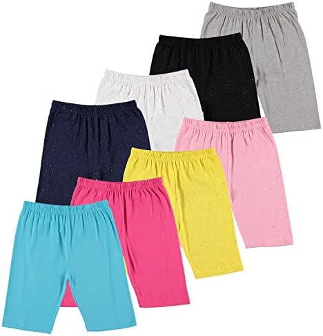 Pink Angel Kids Girls Cotton Spandex Bike Shorts, Solid Plain Sports Activewear Dance Bottoms - 8 Pack, Assorted Colors