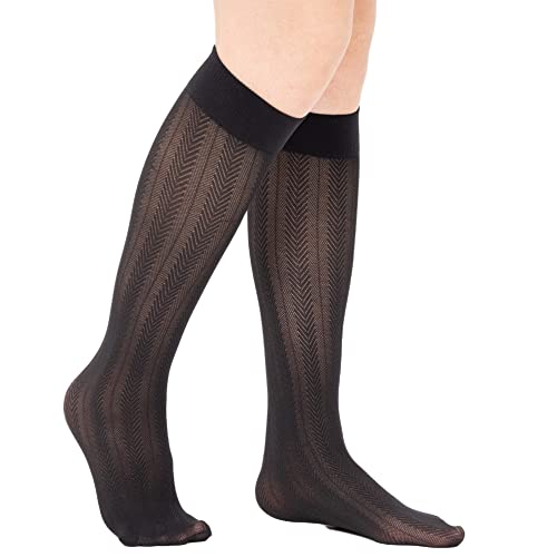 Verdancy Women’s 2 Packs Trouser Socks Knee Highs Jacquard Patterned 40D Ultra Stretchable Plus Size Semi Sheer Opaque