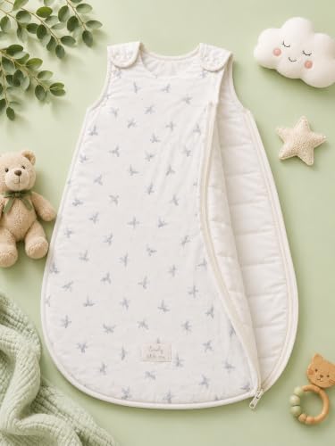 Image of TuddyBuddy Baby Cotton Wearable Quilted Sleeping Bag Blanket 1.5 Tog with 1 Way Zipper Closure | Ideal for Babies & Kids Hypoallergenic Fabrics | (Grey Birds AOP - White, 2-3 Years)