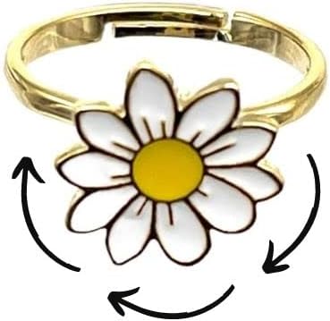 Miniatura 2 de Mavi Bandz Anillo de ansiedad ajustable chapado en oro de 14 quilates con diseño de margarita, Oro