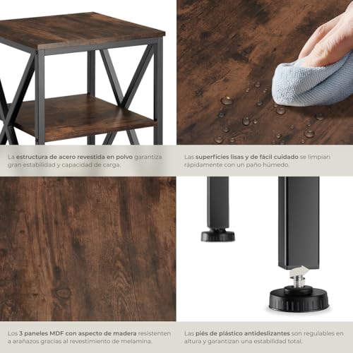 Miniatura 5 de Tectake Mesa Auxiliar Salon Con 3 Estantes, Mesitas De Noche, Muebles Salon, Mesa Para Sofa, Mesita Auxiliar Pequeña, Decoracion Hogar - 40,5 X 40,5 X 60,5 Cm Madera Industrial Oscura, Rústica
