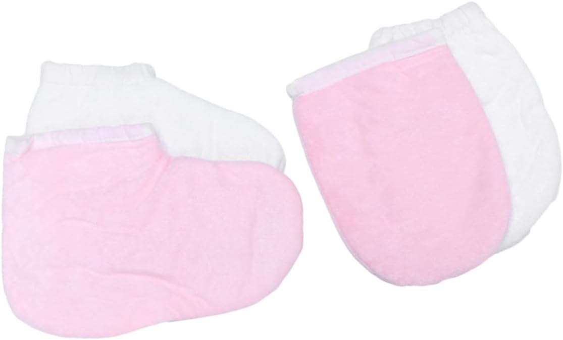 4pairs Beauty Gloves and Foot Covers Set Soft Protective Gloves and Foot Covers for Home Use Includes of White Pink Accessories for Skin Care