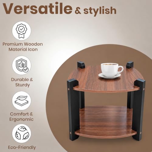 Image of Modern Round Side Table, Home Decor for Living Room, Bed Side Tables for Bed Room, stools for Home, Furniture for Home, 2-Tier White Shelves, 30 x 30 x 40 cm (Square Brown Top)