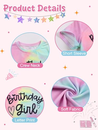Image of Girls' Birthday Girl Letter Print T-Shirt with Bracelet, Pink, Size 4-12Y, Short Sleeve