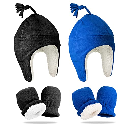 2 Sets Kinder Sherpa gefütterte Wintermütze, warme Fleece-Kappen für Kleinkinder, mit Ohrenklappen und elastischen Fleece-Handschuhen für Babys, Jungen und Mädchen Cover