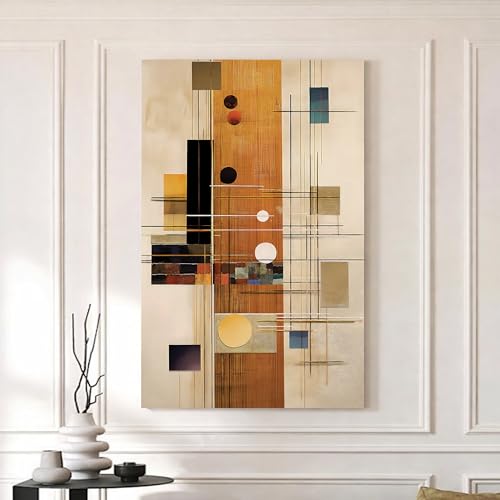 Image of Modern Abstract Stretched Canvas Painting For Living Room | Multicolor Urban Grid Stretched Canvas Wall Art For Livingroom Home Decor, Bedroom, Hallway's, Office, Hotel - 56x86 cm