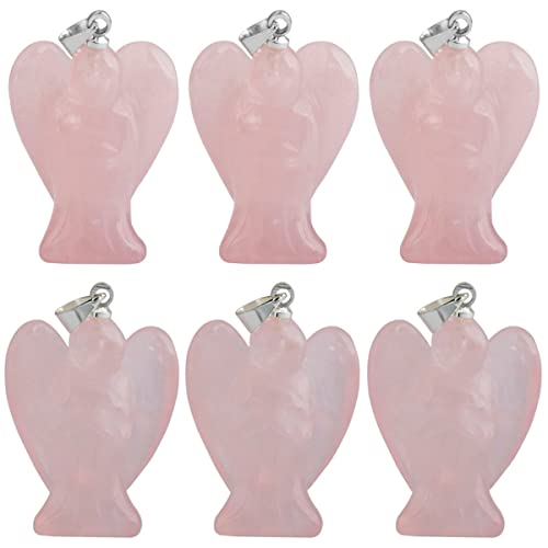 Tumbeelluwa Guardian Angel Handmade Carved Healing Stone Crystal Pendant With Free Metal Alloy Chain, Rose Quartz #TOP3