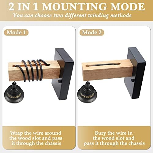 Industrial Wall Light, 2 Pack E26/E27 Vintage Wall Lamp, Retro Indoor Wall Light, Wooden Metal Wall Sconce with 120CM Winding Wire and Lampshade Ring, Bedroom Bedside Reading Sconce