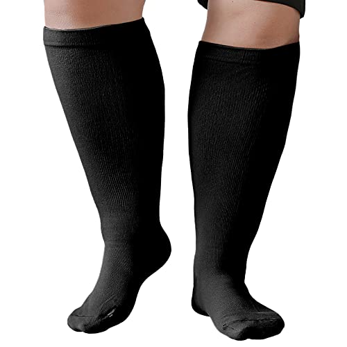 ZFSOCK Calze Compressione Graduata Donna Uomo: Calzini Taglie Forti Obesi Polpaccio Oversize Gambaletti 20-30mmHg per Vene Varicose Circolazione Gravidanza Running Ciclismo Taglia 3XL Nero 1 Paia