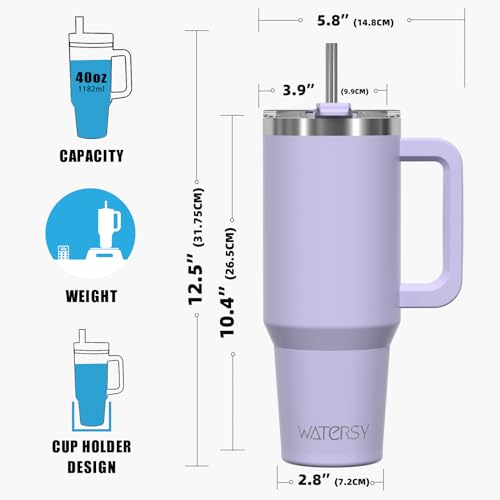 40 oz Tumbler with Handle,Tumbler with Lid and Straw,Double Wall Insulated Cup Stainless Steel Travel Mug(Cold for 34 Hours),Water Bottle for Iced Tea,Coffee,Cold Beverages(Purple) - Image 4
