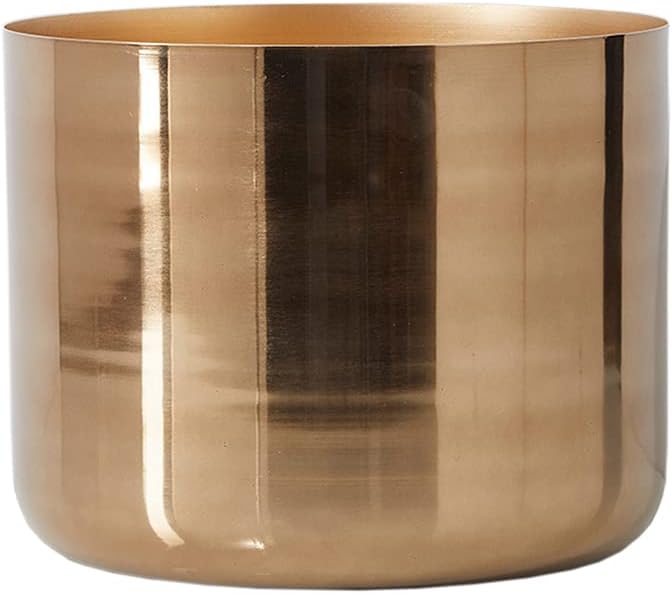 Serene Spaces Living Gold-Finish Metal Indoor Vase, Round Cachepot for Potted Plants, No Drainage Hole, Elegant Floor Planter for Living Room, Office, Kitchen, Wedding, Party, 11" Dia & 9" Tall