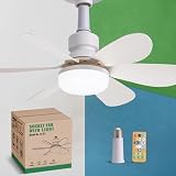 LUDOMIDE Socket Fan, Ceiling Fans with Lights and Remote, Light Bulb Fan E26 Base for Bedroom/Living Room/Garage/Kitchen, 20 Inch, White, LF-01