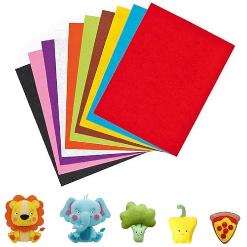 Image of Asian Hobby Crafts A4 Multicolor Felt Fabric Sheets for Flower Making & DIY Craft Projects, Scrapbooking, Sewing Dolls, Embroidery & Patchwork, School Projects, Kids Art & Craft Supplies, Home Decorations - Set of 10 Pcs