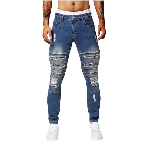Denim Pants Men Vintage Classic Ripped Slim Tapered Jeans Travel Motorcycle Utility Stretch Joggers Street Wear
