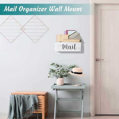DRASTAR Mail Organizer Countertop, Mail Holder Wall Mount, Retro White Mail Sorter Organizer, Envelope Holder for Home Office - Thumbnail 2