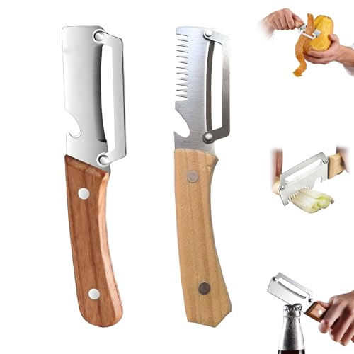 Sparschäler Spargelschäler Gemüseschäler Kartoffelschäler2-Teilig Multifunktionaler Gemüseschäler Und -Schneider Mit Holzgriff Für Küche Camping & Haushalt (C)