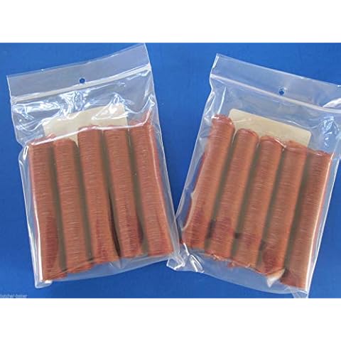 2 PACKS of 17 mm snack stick casings. Edible. 10 strands total. Collagen casings for 42 lbs of snack sticks. Easy to use. No soaking needed. Finished diameter of approx 5/8". Requires slim 3/8" tube Cover