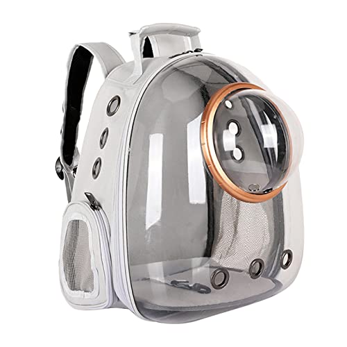 Mochila para mascotas gris con ventana transparente y ventilación 2