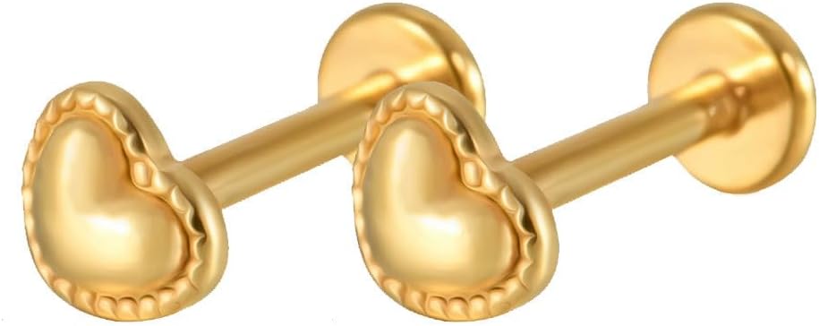 16G Tiny Heart Cartilage Stud Earrings for Women Cute Stainless Steel Internally Threaded Flat Back Earrings Studs Labret Monroe Lip Rings Conch Helix Tragus Cartilage Piercing Jewelry