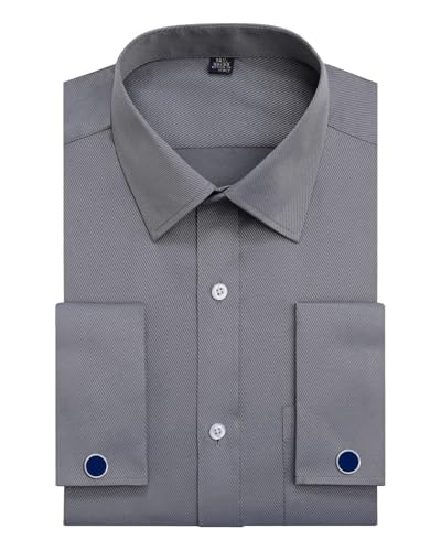 Image of Alimens & Gentle French Cuff Regular Fit Dress Shirts (Cufflink Included) | Office Work,Business Casual,Wedding,Formal Event,Interview,cufflink,Soft,Breathable,Polyester Cotton