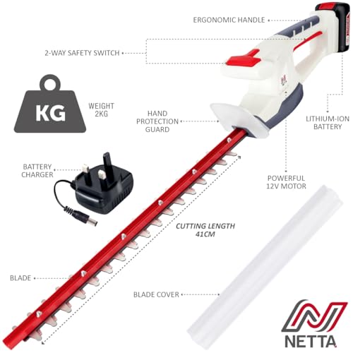 NETTA Cordless Hedge Trimmer & Cutter - Ultra-Light, Lithium-Ion Battery, Charger Included – 450 mm Blade Length, 16 mm Tooth Opening 8 NETTA Cordless Hedge Trimmer & Cutter - Ultra-Light, Lithium-Ion Battery, Charger Included – 450 mm Blade Length, 16 mm Tooth Opening - Image 8