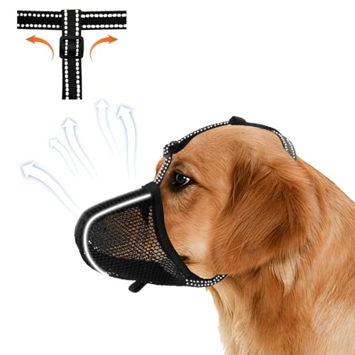 Bozal para cães Bozal anti-ingestão Bozal ajustável refletor, anti-derrames, malha macia e respirável, cães previne ordidasr/alimentar/morder boozal para cães pequenos médios e grandes L