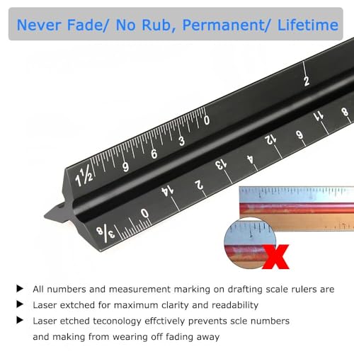 Soraco 12-S1 Architectural Scale Ruler,12 Inch Aluminum Architect Triangular Ruler Engineers Ruler,Construction Rulers thumb #3