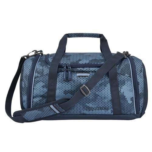 coocazoo Sporttasche „Geometric Sky”, grau-blau, Hauptfach, Nasswäschefach, Seitentasche, Reflektoren, 20 Liter, ab der 3. Klasse