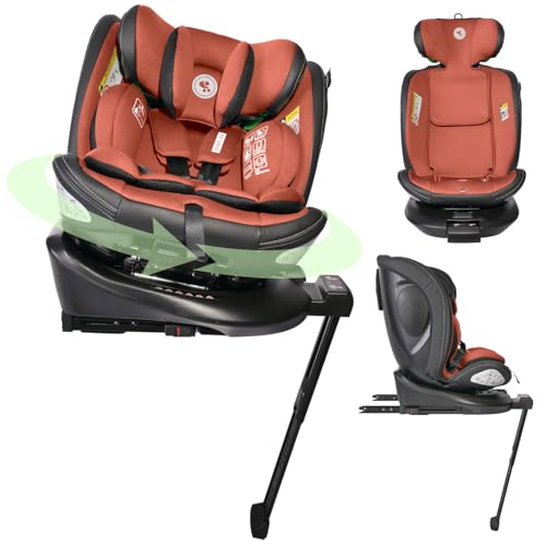 Lorelli Auto Kindersitz Estate mit Isofix Basis und Stützbein, 360 Grad drehbar, 0-36kg Mitwachsender Autositz i-Size 40-150cm, Babysitz ab Geburt, 5-Punkt-Gurt, Einstellbare Kopfstütze, ginger