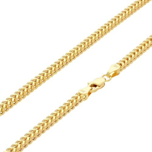 Nuragold 14k Real Yellow Gold Franco Square 2.5mm Box Chain Wheat Chain Necklace (16