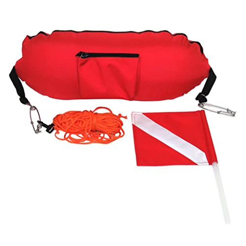 jojomis Spearfishing Buoy Inflatable Diving Float with Removable Dive Flag 25m Line Rope Nylon PVC High Visibility Orange