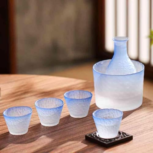 AOBOPO ガラス酒器セット 磁器徳利・盃付き 日本酒用冷酒セット 和風シンプルデザイン 透明グラス 和食器 居酒屋・家庭用 父の日・結婚祝い・還暦・男性プレゼントに最適