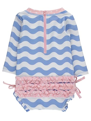 Image of RuffleButts Baby Girls UPF 50+ Sun Protection Floral Printed Long Sleeve One Piece Rash Guard Swimsuit with Zipper