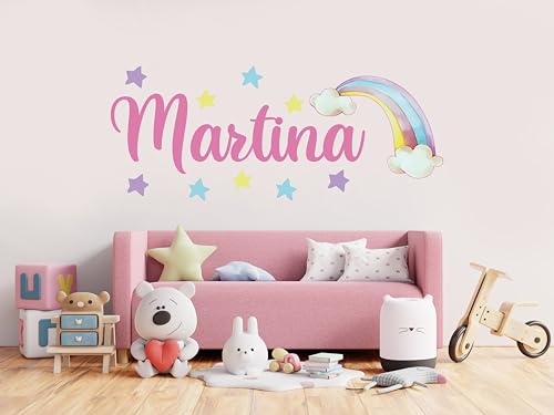 Vinilo decorativo personalizado con nombre y arcoíris para pared miniatura 4