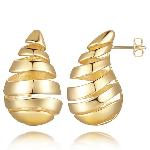 Gold Earrings for Women 14K Gold Hoop Earrings for Women Chunky Studs Teardrop Earring for Womens Studs Dangle Drop Vintage Charm and Modern Chic Chunky Teardrop Dangle Drop Stud Earring for Womens 30mm