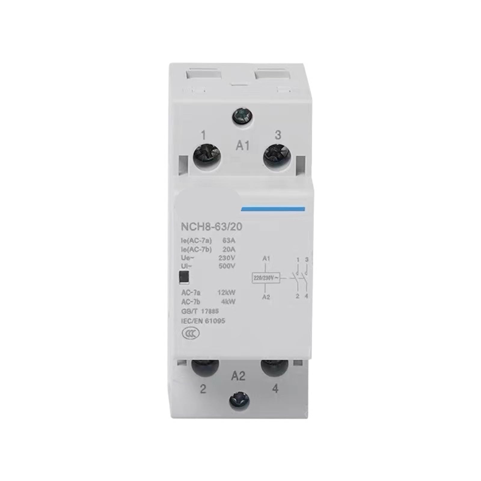Contactor Modular de CA doméstico, 220 V, 230, 400, 20 A, 25 A, 40 A, 63 A, 1 NA, NC, 2, 4, NCH8, Unidades, Cuatro Fases(NCH8-25,2NO2NC)