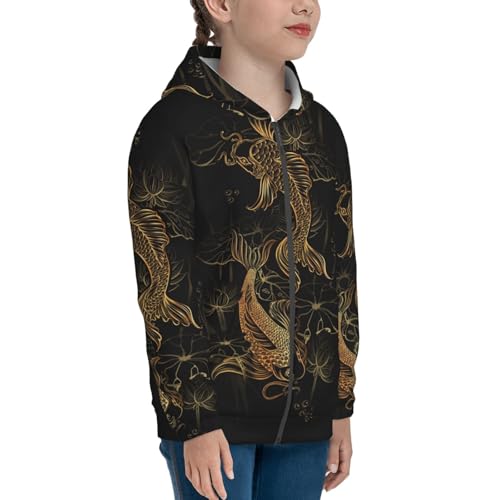 Koi Carps and Lotus Kids Pullover Hoodies Boys Zip Up Sweatshirts Girls Athletic Clothes with Pocket4