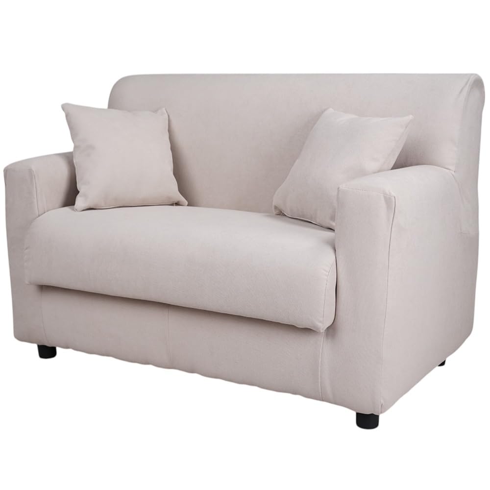 Liberoshopping Divano sfoderabile 2 posti in tessuto imbottito con braccioli larghezza 124 cm (Beige)