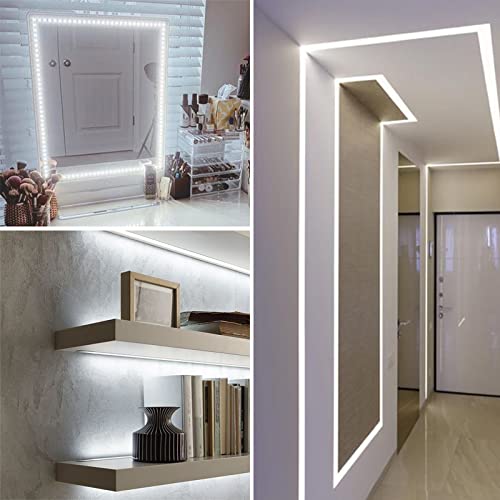 Kopmhye 5M Dimmable Led Strip Lights Kits, 12V Tape Light, 300 2835 Led, 16.4Ft 6000K Daylight White Ribbon With Power Adapter, Light Strips For Under Bed, Vanity Mirror, Cabinet, Non-Waterproof #TOP3