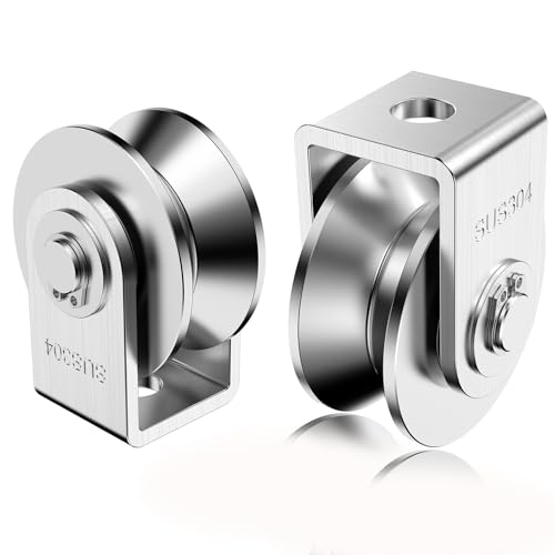 2 Pack 2 Inch Pulley Block V Grooved Wheel Pulley, 304 Stainless Steel Pulley Roller, Heavy Duty Caster Wheels Sliding Gate Rollers for Material Handling and Moving Lifting Loading 880lb/400 Kg