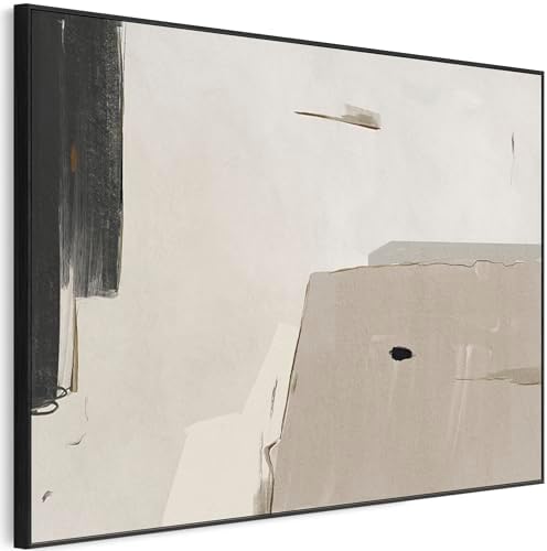 Large Neutral Abstract Canvas Wall Art – Framed Beige & Black, 123×82 cm (XXL)