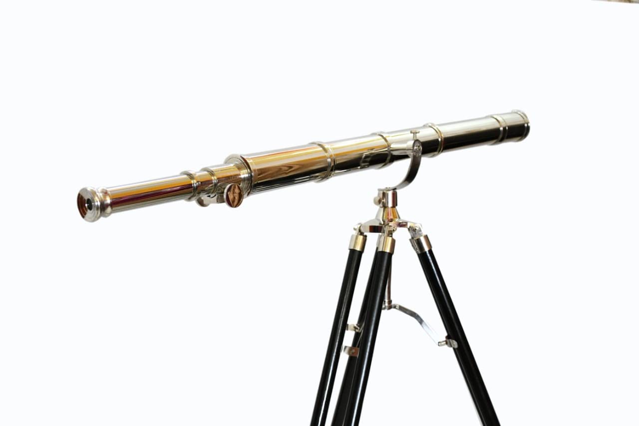 Navirock Vintage Single Barrel Vintage Brass Telescope on Tripod Stand Antique Desktop Nickel Finish Telescope Handmade Design Nautical Handicraft for Home Decor 65''