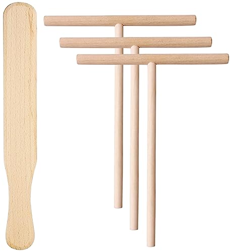 Teemando® Crepes-Set, 4-teilig Crepes-Wender und Verteiler im Set aus Buchenholz 30 cm für Pfannkuchen, Pancake, Palatschinken, 3 Crepes-Verteiler, 1 Wender