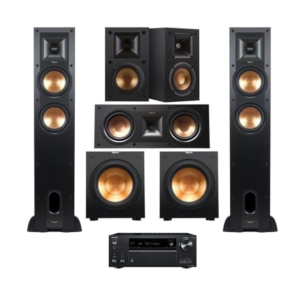 Klipsch Reference 5.2 Home Theater System with Receiver – Bundle with 2X Floorstanding Speaker, Center Channel Speaker, 2X Bookshelf Speaker, 2X Subwoofer, TX-NR797 9.2-Center Channel Receiver