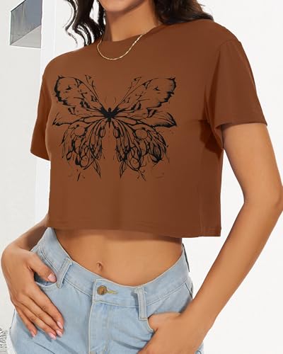 Image of Womens Summer Crop Tops Short Sleeve Round Neck T-Shirts Loose Fit Casual Blouse 2026