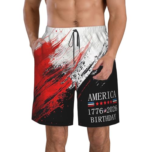 NAFSKL Board Shorts America Est. 1776-2026 America Birthday Mens Swim Trunks Quick Dry Beach Swim Shorts with Pockets